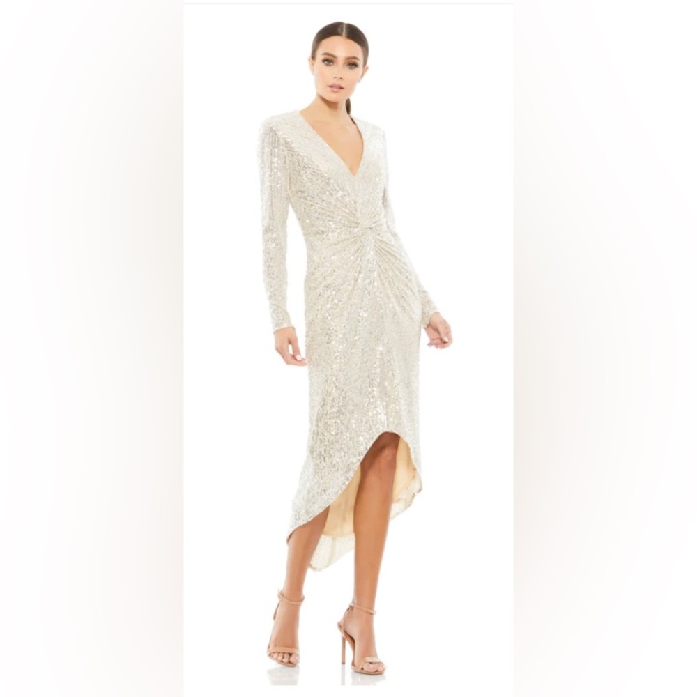 MAC DUGGAL SEQUIN KNOTTED LONG SLEEVE MIDI DRESS NWOT 2